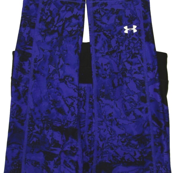 UNDER ARMOUR WOMEN/'S PRINTED HEATGEAR COMPRESSION CROP CAPRI BLUE#1297906-NWT